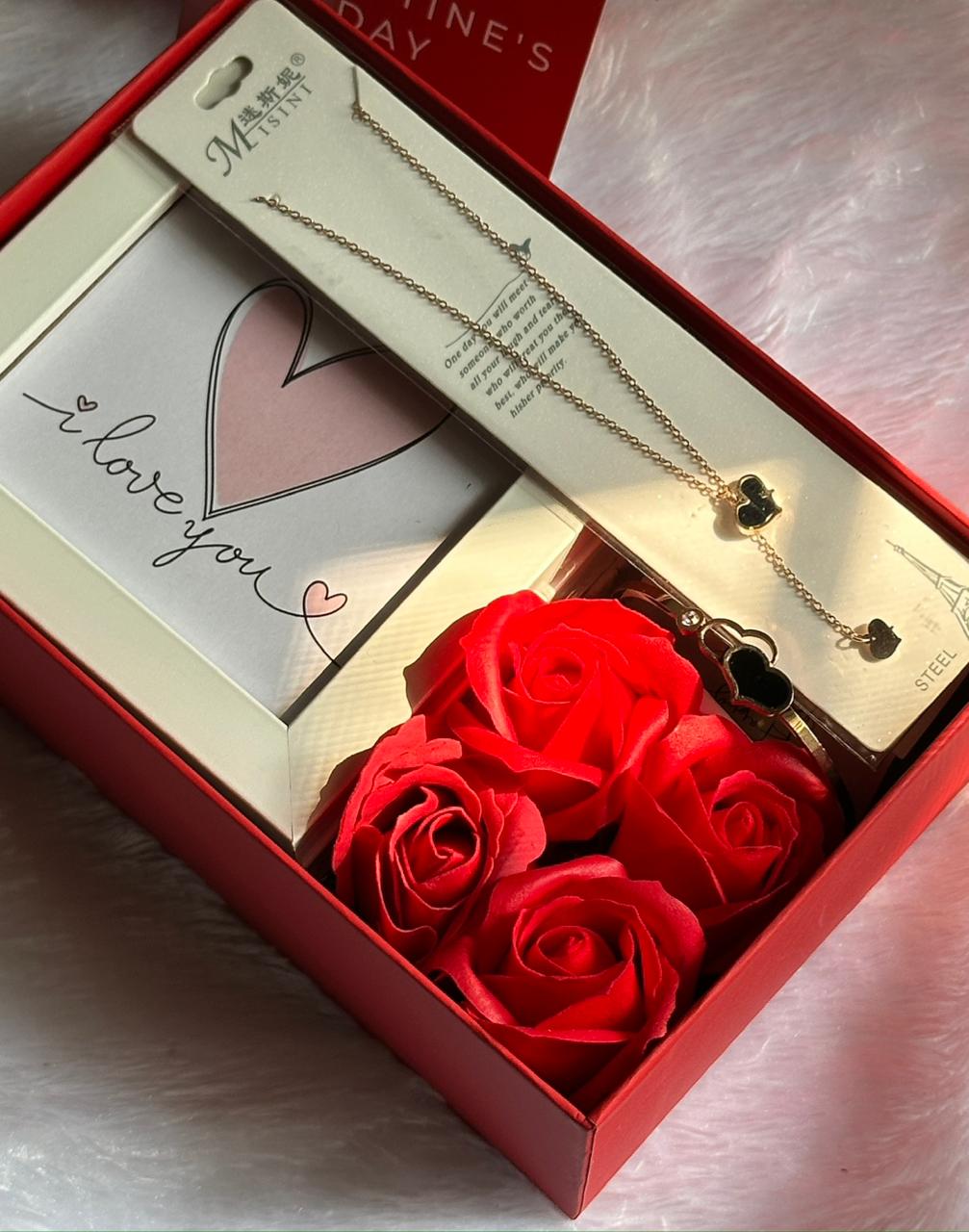 Anti-tarnish Chain, Cuff, Photo Frame & Roses Valentine Hamper for Her